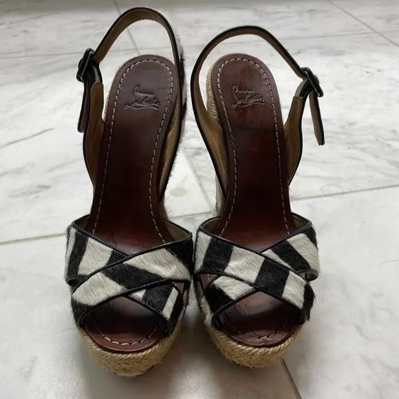 Christian Louboutin Black and White Pony Hair Women's Sandals - Picture 5 of 7